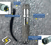 Load image into Gallery viewer, Rhinestone Studded Rechargeable Tactical Flashlight and Stun Gun – Safety Illuminated - Yadget